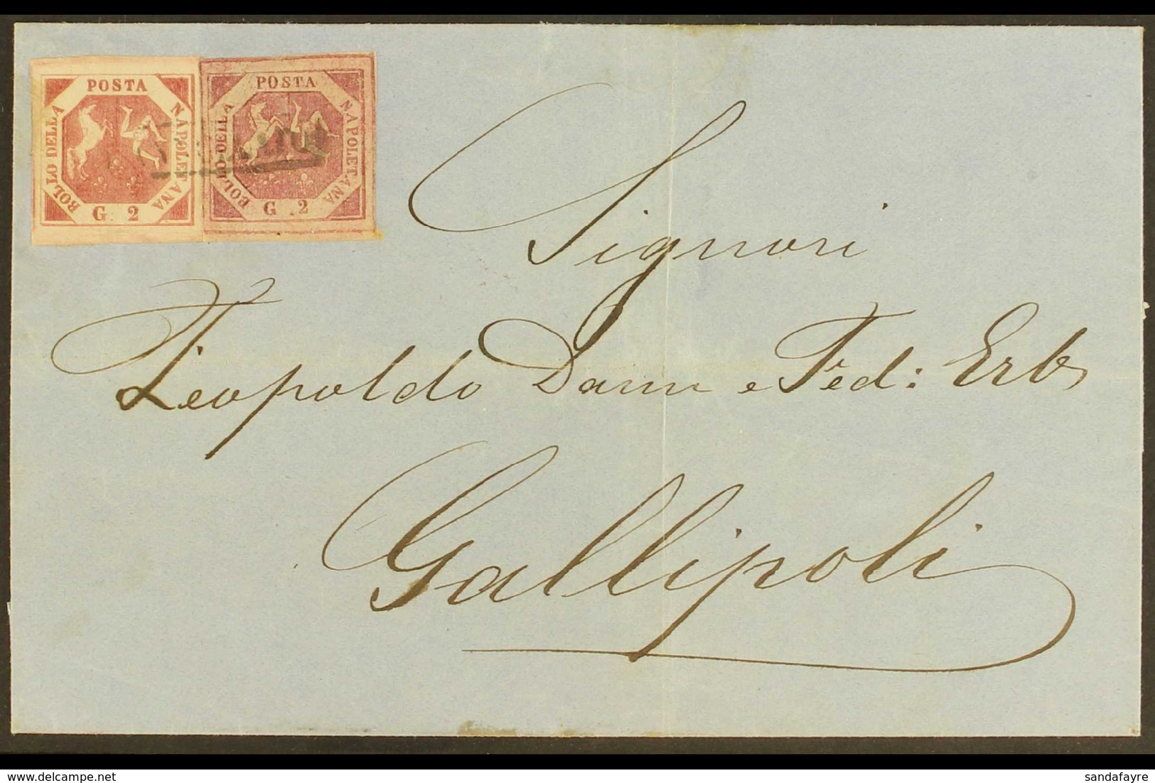 NAPLES 1859 - 61 POSTAL FORGERIES 1860 Cover To Gallipoli Franked 2gr Brown Rose, Plate III In Combination With 2g Lilac - Unclassified