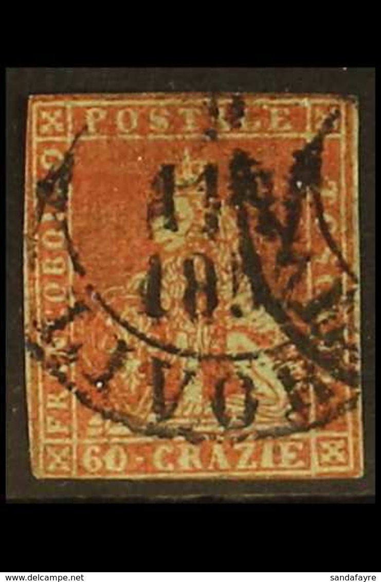 TUSCANY 1851 60cr Deep Scarlet On Grey Paper, Sass 9, Superb Looking Used Example Of This Major Rarity With Great Colour - Non Classificati