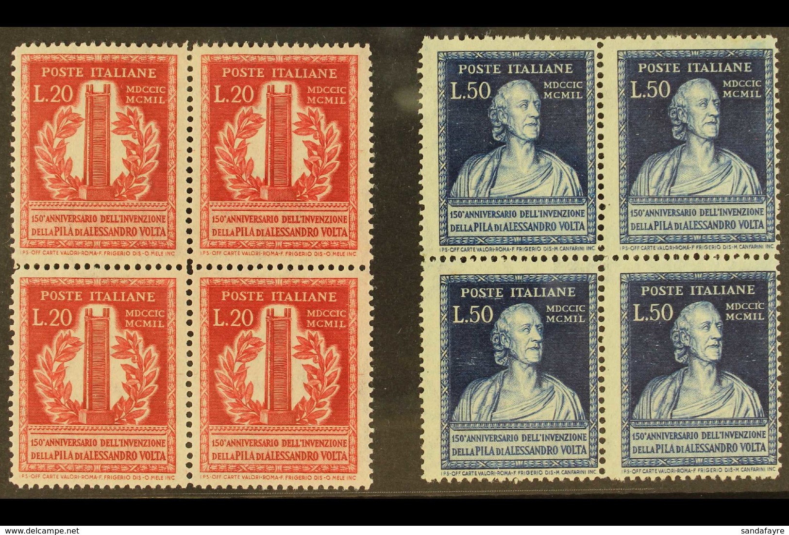 1949 Volta's Discovery Of The Electric Cell Perf 14 Complete Set (Sassone 611/12, SG 737/38), Fine Mint (the Lower Stamp - Non Classificati