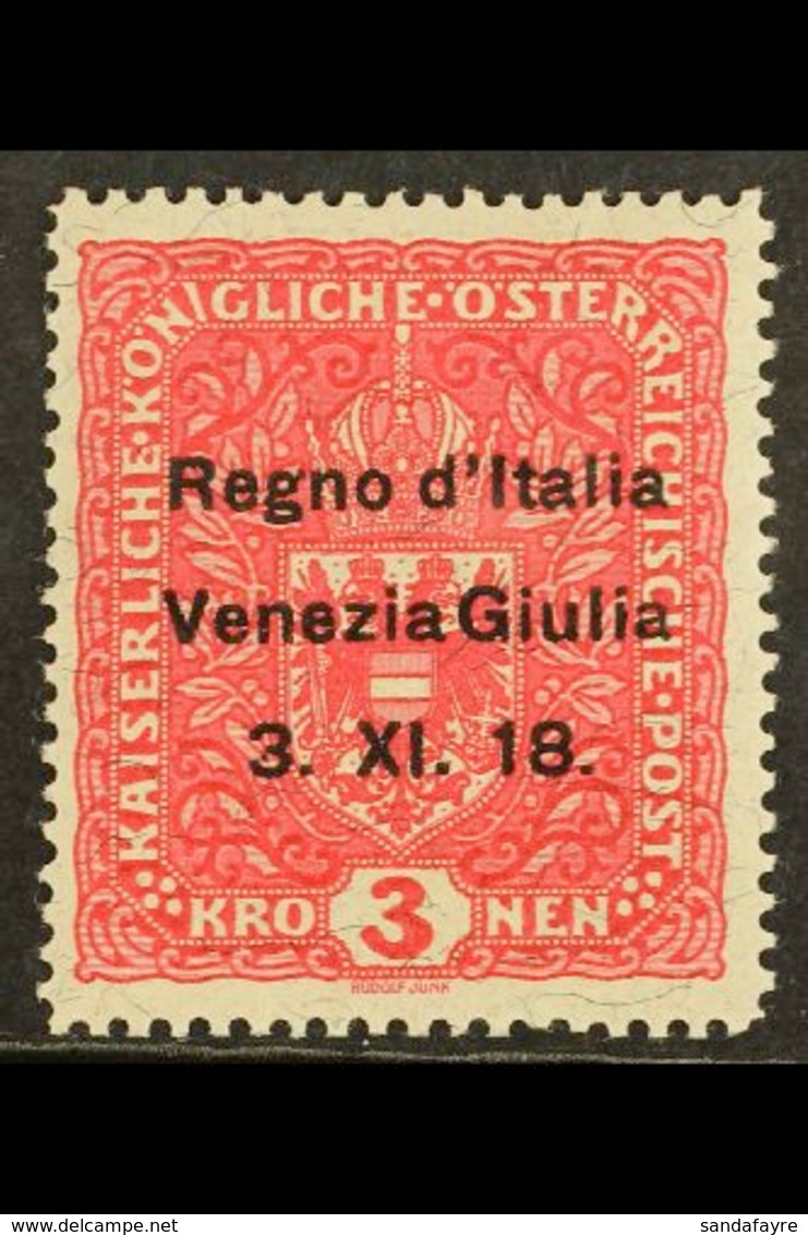 VENEZIA GIULIA 1918 3k Rose Carmine Overprinted, Sass 16, Very Fine Mint. Signed Diena. Cat €800 (£580) For More Images, - Non Classificati
