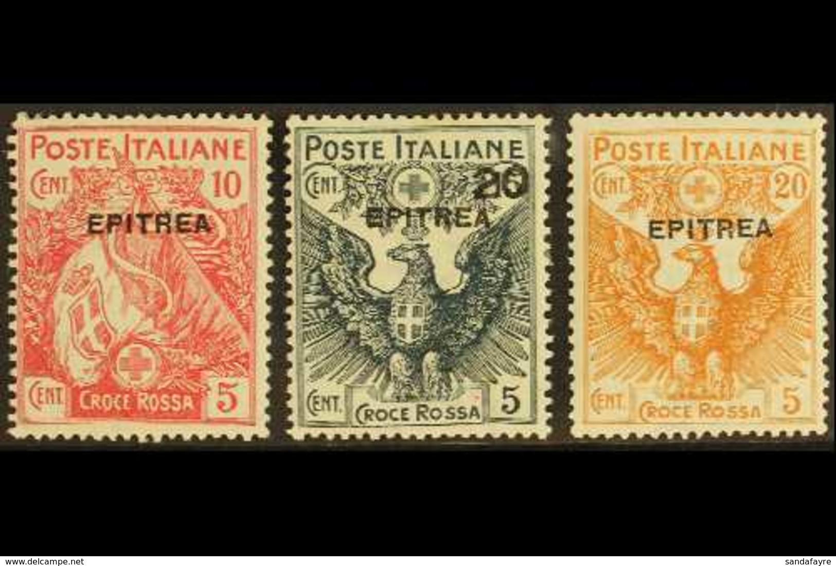 ERITREA 1916 Red Cross Society 10c, 20c On 15c, And 20c "EPITREA" Errors, Sassone 41, 43/44f, Fine Mint. (3) For More Im - Altri & Non Classificati