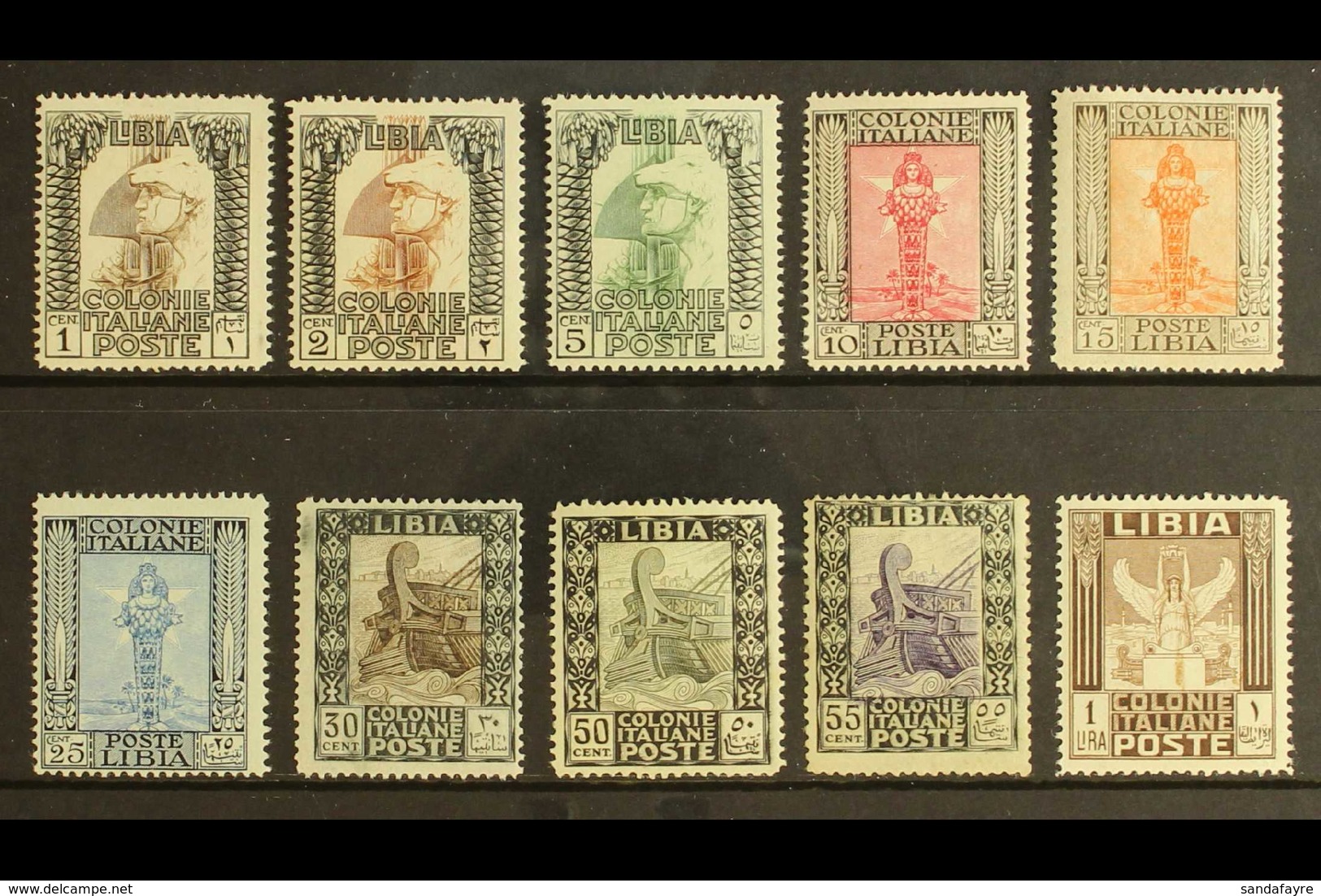 LIBYA 1924-29 No Watermark Pictorial Definitives Set, Sassone S10a, Very Fine NEVER HINGED MINT, The Rare 55c Value Sign - Altri & Non Classificati