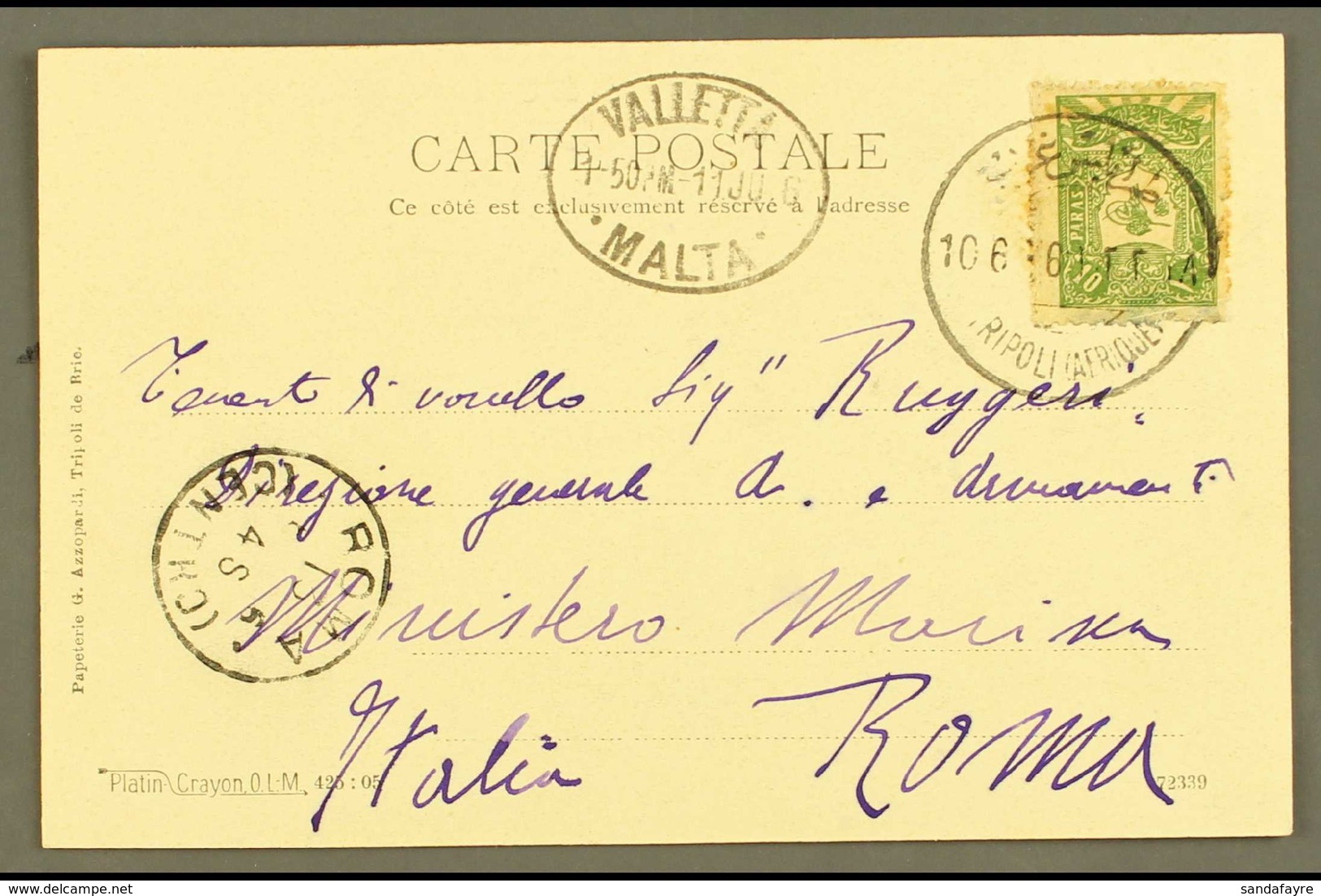 TRIPOLI (LIBYA) 1906 (June) Picture Postcard Of Rue Principale De Tripoli, Bearing 10pa To Rome, Italy, With Good Clear  - Sonstige & Ohne Zuordnung