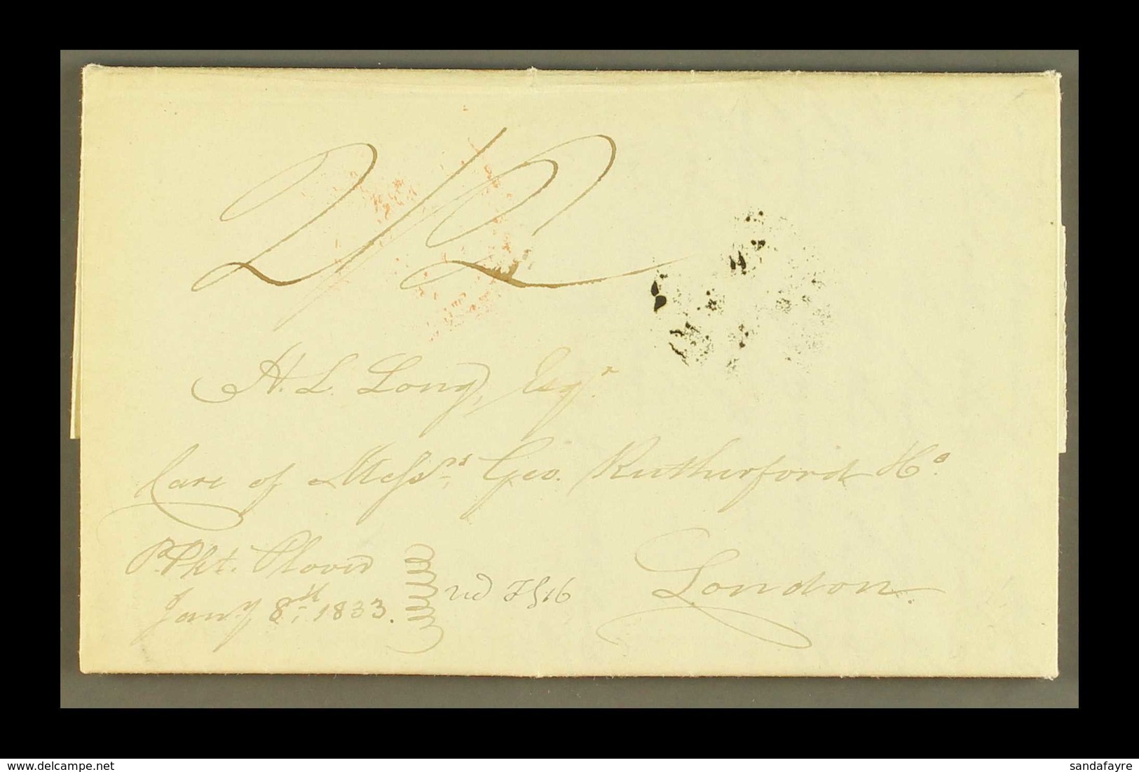 1833 LUCKY VALLEY, CLARENDON, SUGAR PLANTATION ENTIRE LETTER TO H.L. LONG (LANDOWNER) IN LONDON, MENTION OF NEGROES & NA - Giamaica (...-1961)