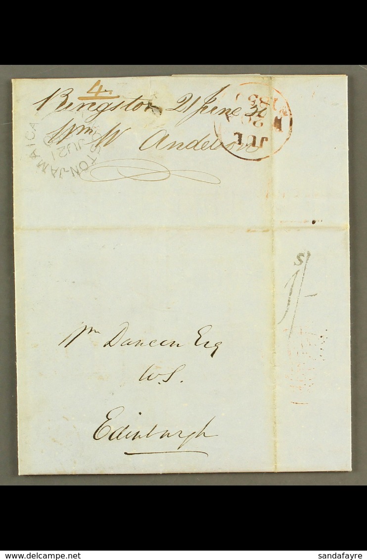 1850 (June 21) Stampless Entire Letter From Kingston To Edinburgh With Fine Handstruck "1s/-". Nice Item! For More Image - Giamaica (...-1961)
