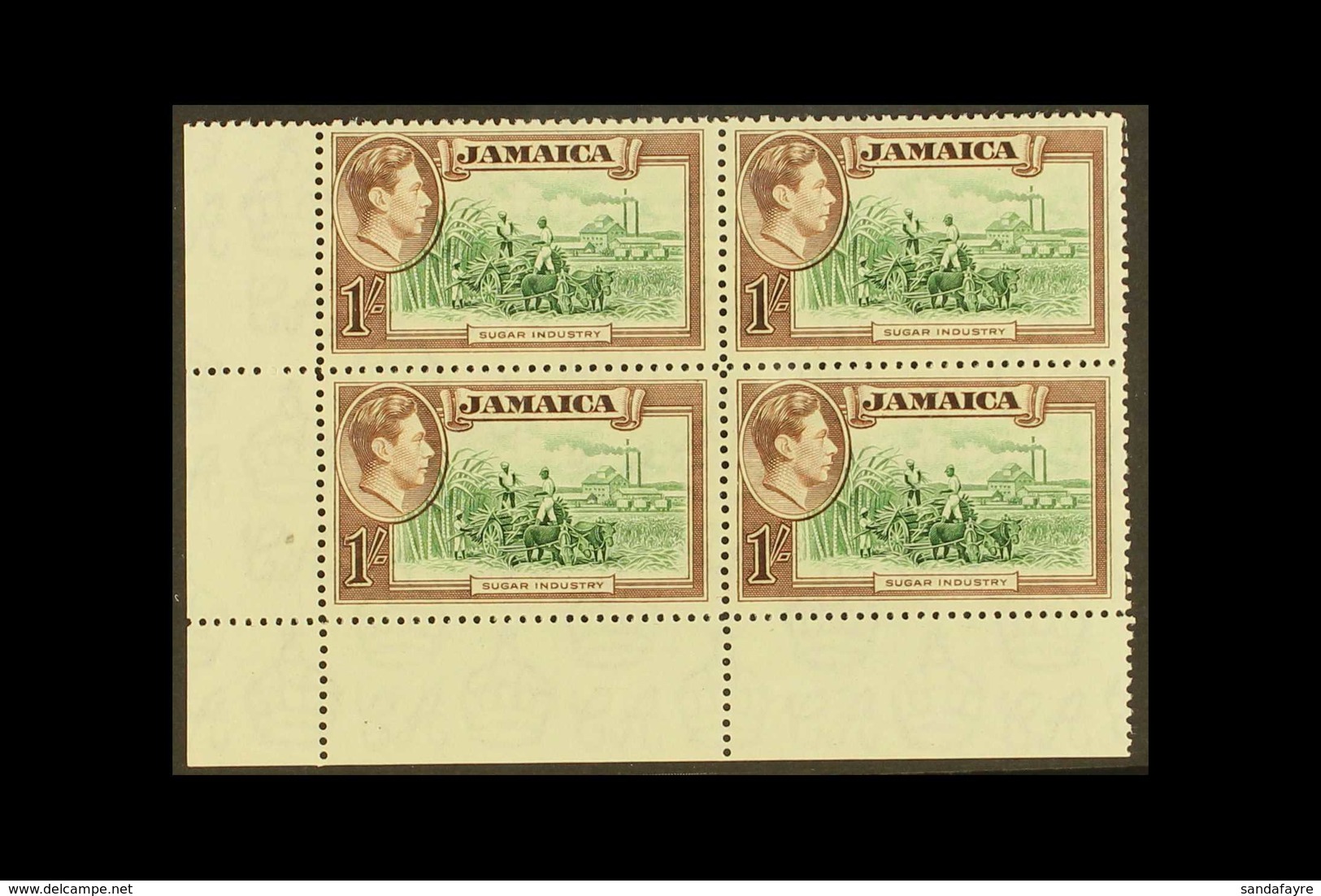 1938-52 1s Green & Purple Brown, SG 130, Never Hinged Mint Corner Block Of 4 (4 Stamps) For More Images, Please Visit Ht - Giamaica (...-1961)