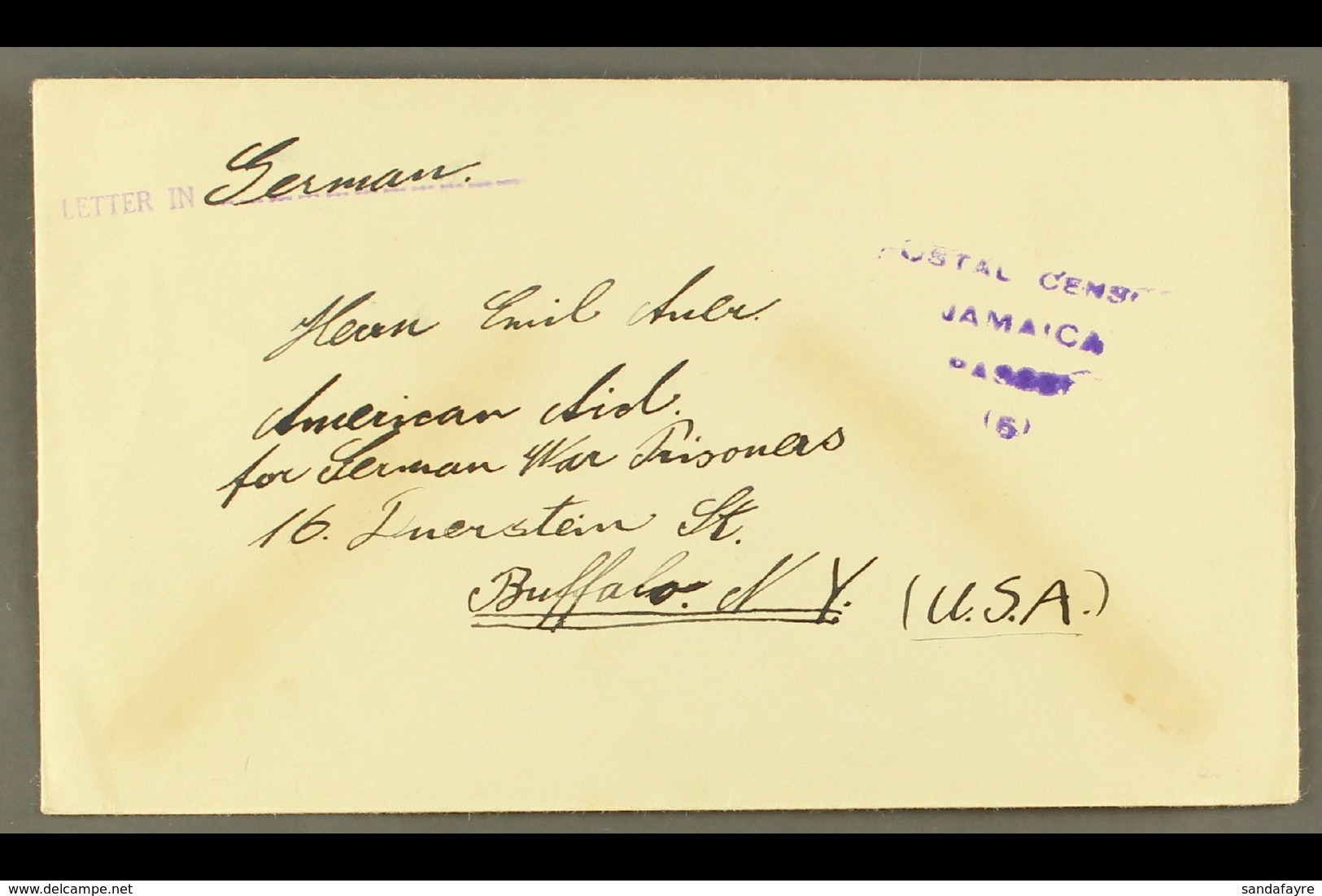 1941 Censored INTERNMENT CAMP Envelope To USA, Endorsed "Letter In German". For More Images, Please Visit Http://www.san - Giamaica (...-1961)