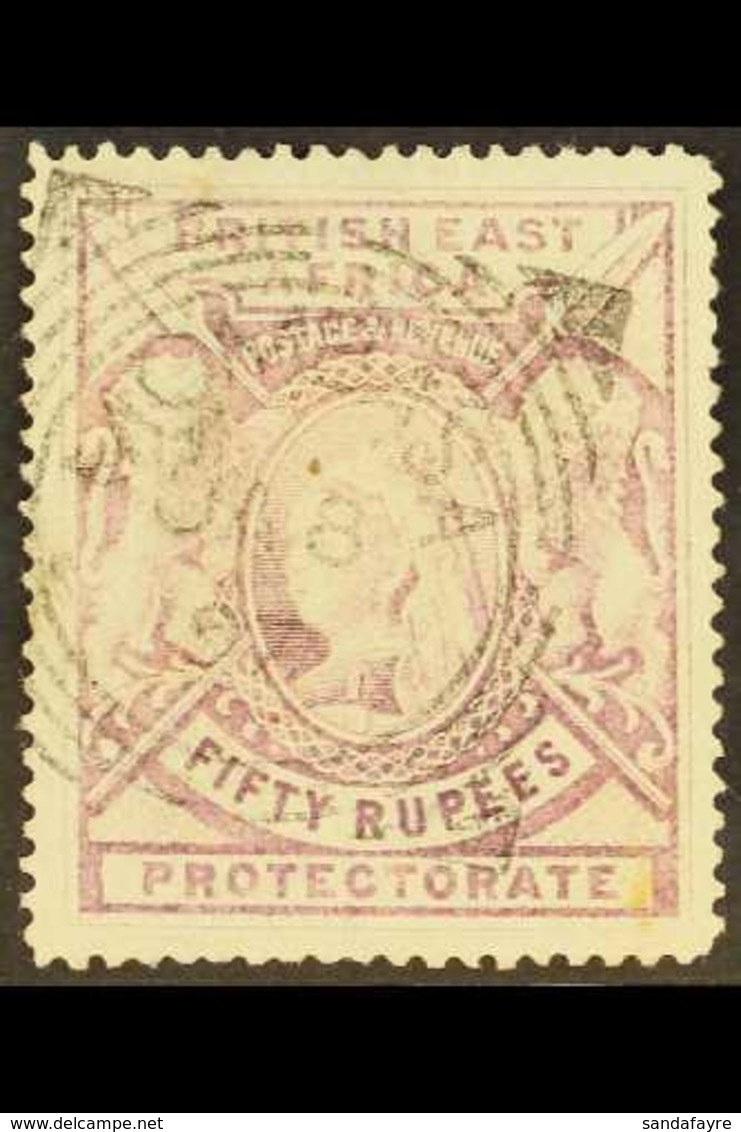 BRITISH EAST AFRICA 1897  50r Mauve, SG 99, Used With Squared Circle Mombassa Cancel And Fiscal Cancel Removed. For More - Vide