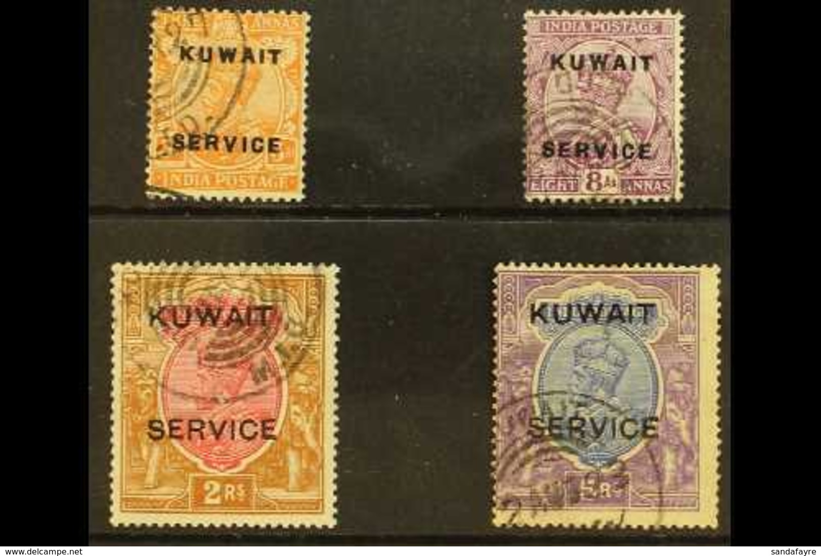 OFFICIALS - TELEGRAPH CANCELLED 1923-24 Used Group That Includes The 3a Dull Orange (SG O6), 8a Purple (SG O9), 2r Carmi - Kuwait