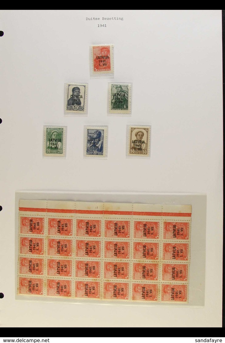 GERMAN OCCUPATION 1941 Small Collection Includes A Block Of 24 5k Scarlet Values Mint (toned), A Complete Sheet 100 30k  - Lettonia