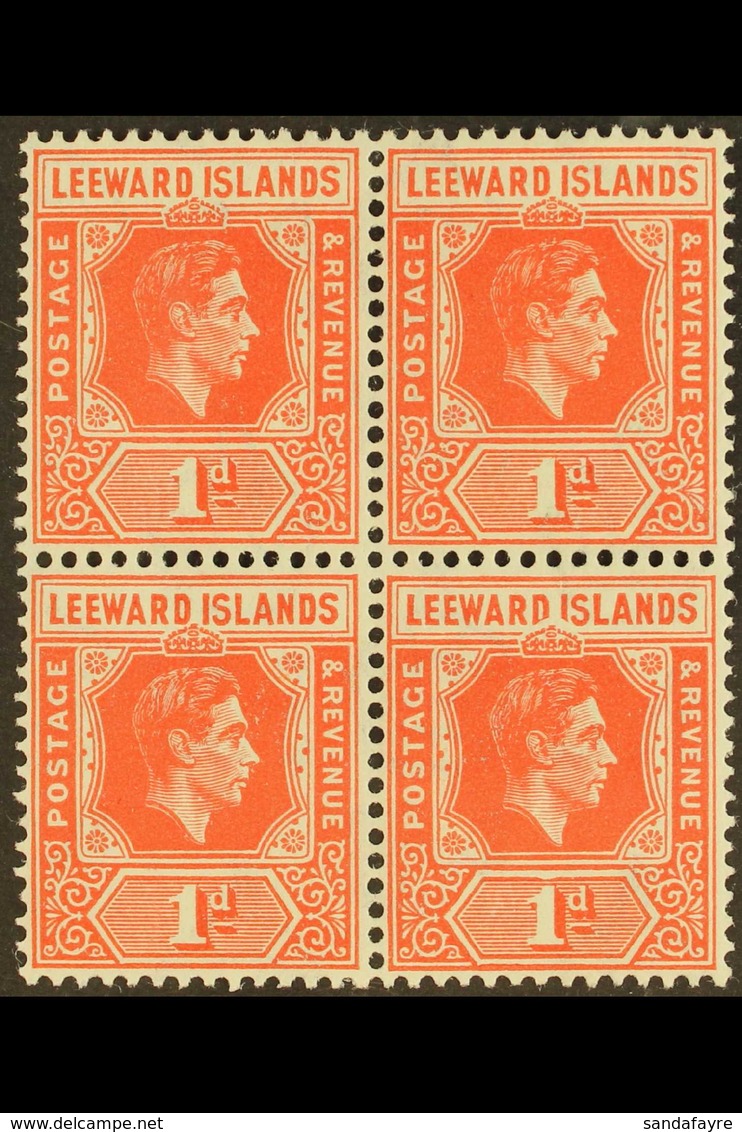 1938-51 1d Scarlet Block Of Four, One Showing "DI" Flaw, SG 99a, Very Fine Mint, The Variety Never Hinged. For More Imag - Leeward  Islands