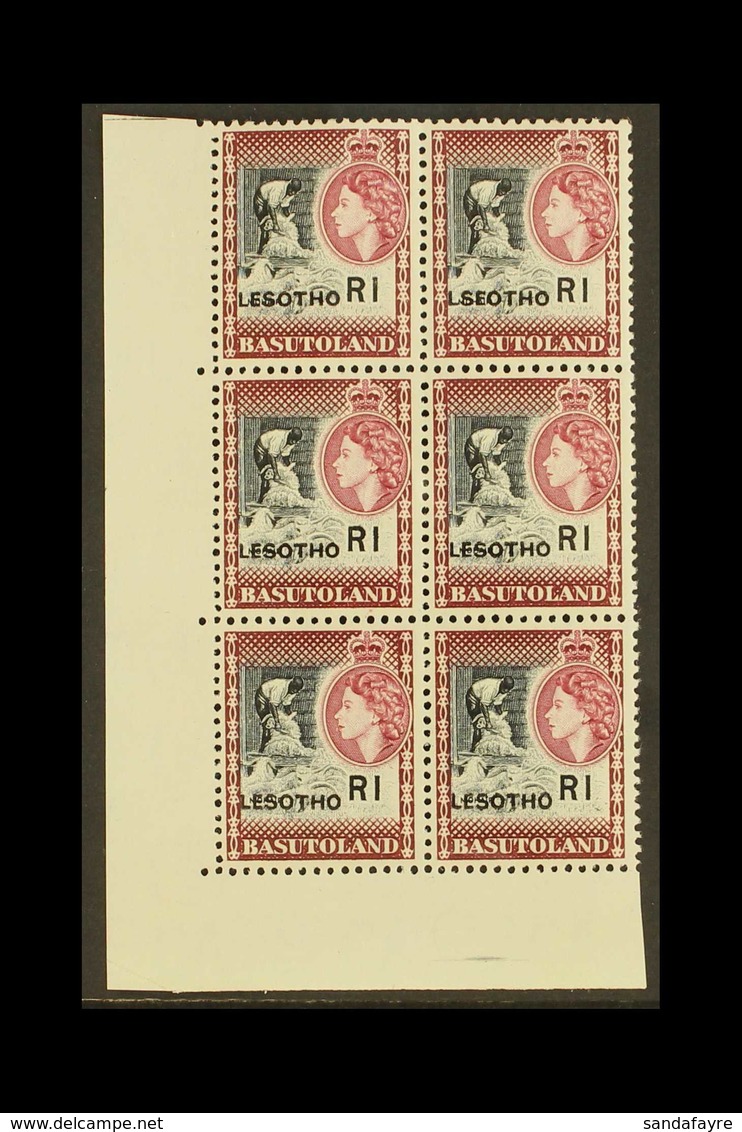1966 VARIETY IN BLOCK. Lesotho Opt'd Basutoland 1r Variety "LSEOTHO", SG 120A/120Aa, Never Hinged Mint Corner Block Of 6 - Lesotho (1966-...)