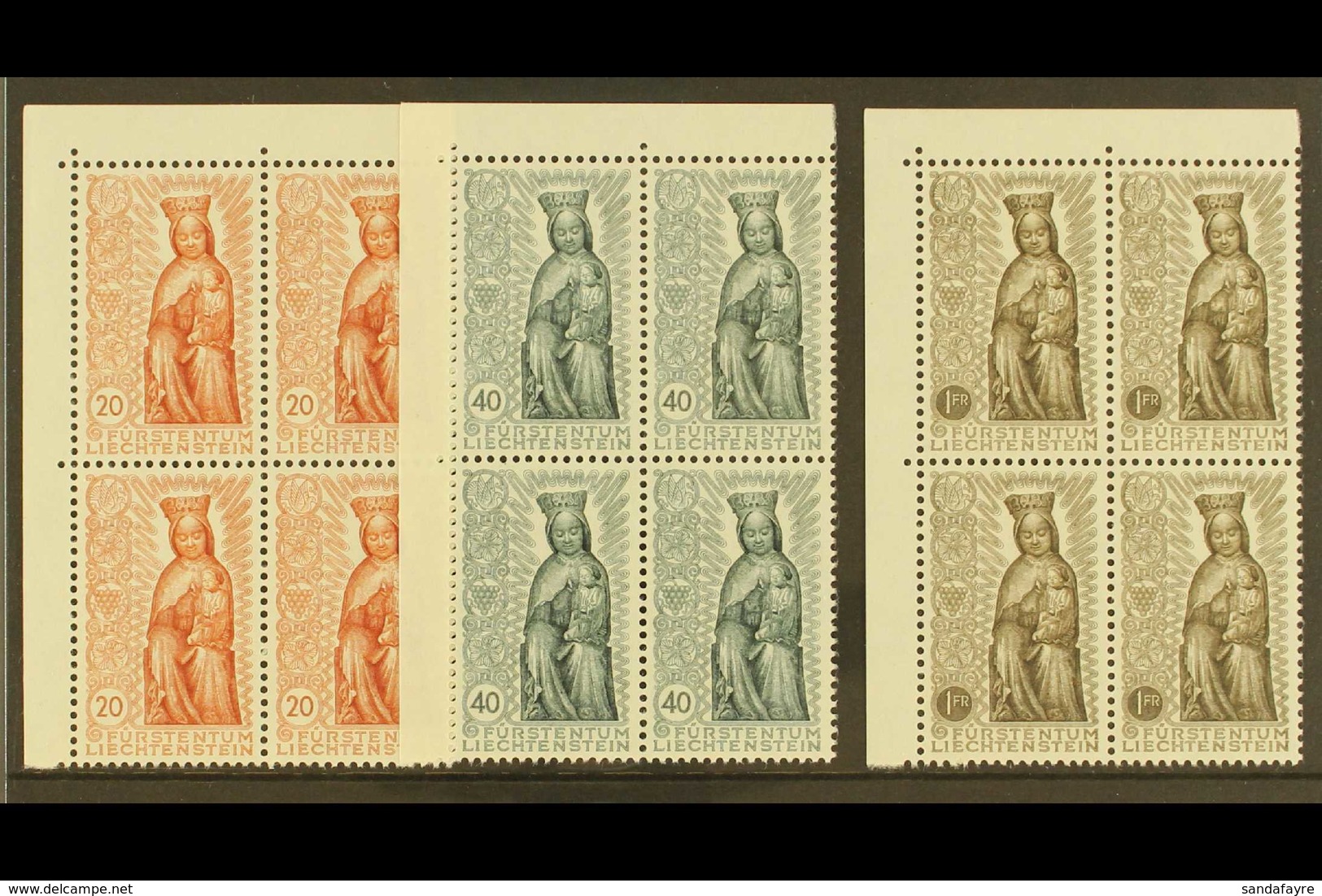 1954 Termination Of Marian Year Set, SG 327/29, Mi 329/31, Never Hinged Mint Corner Blocks Of 4. Lovely (3 Blocks = 12 S - Altri & Non Classificati