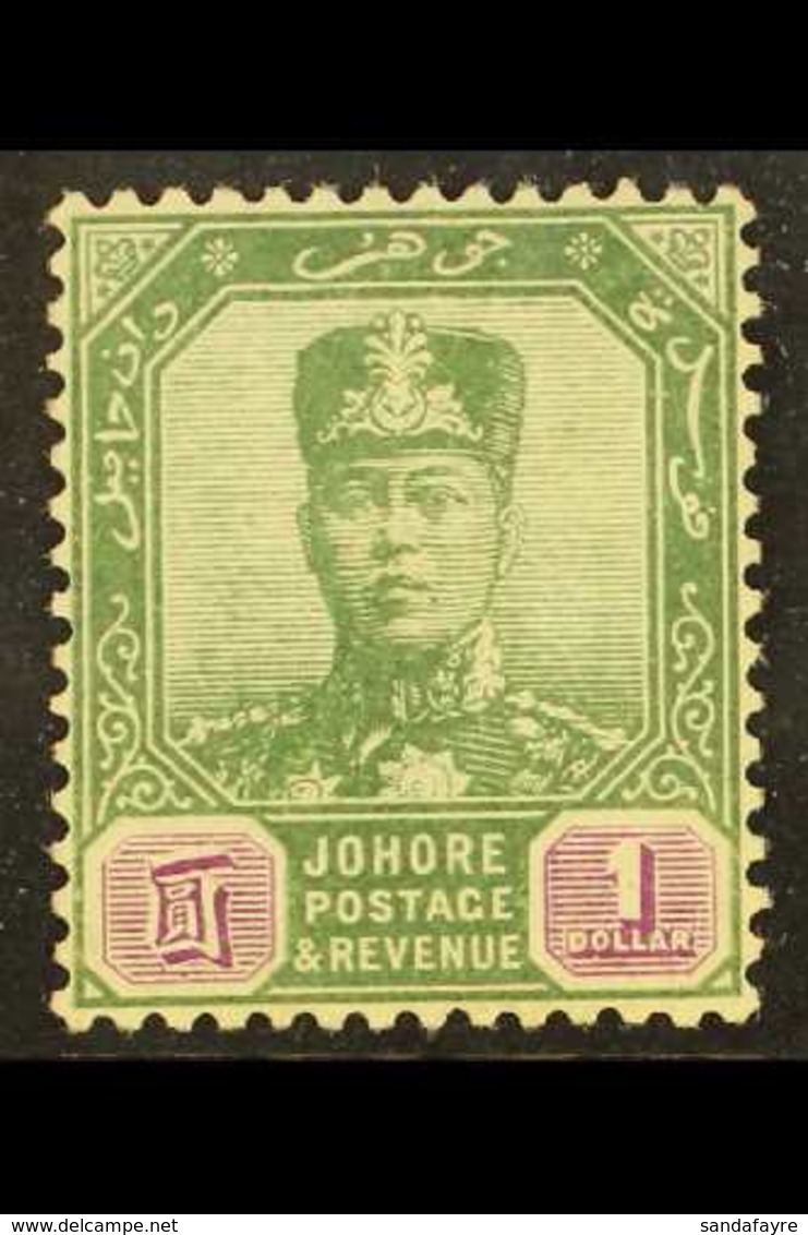 JOHORE 1910 $1 Green And Mauve, Sultan SG 87, Very Fine Mint. For More Images, Please Visit Http://www.sandafayre.com/it - Other & Unclassified