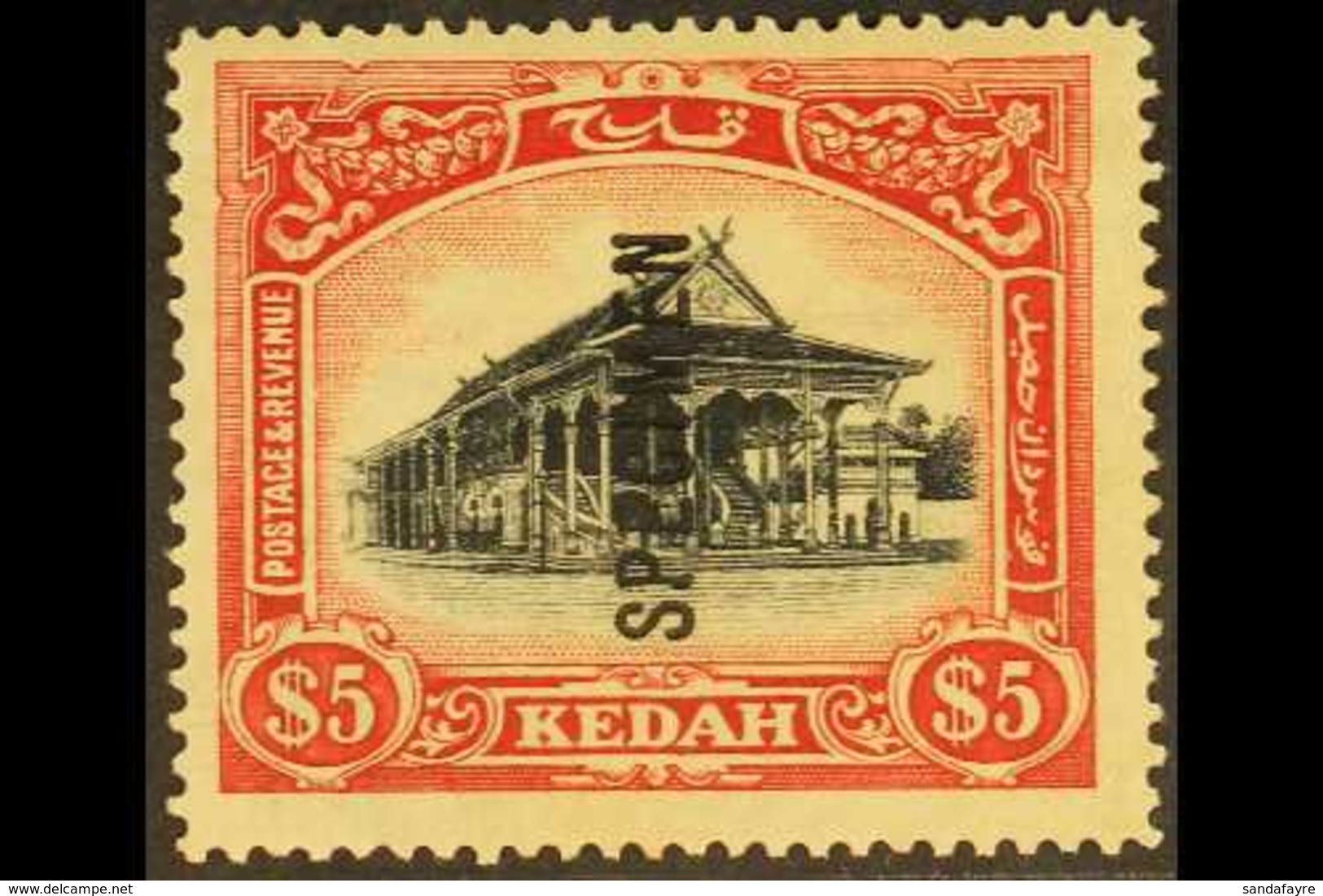 KEDAH 1921 $5 Black And Deep Carmine Top Value, Opt'd "SPECIMEN", SG 40s, Very Fine Mint. For More Images, Please Visit  - Other & Unclassified