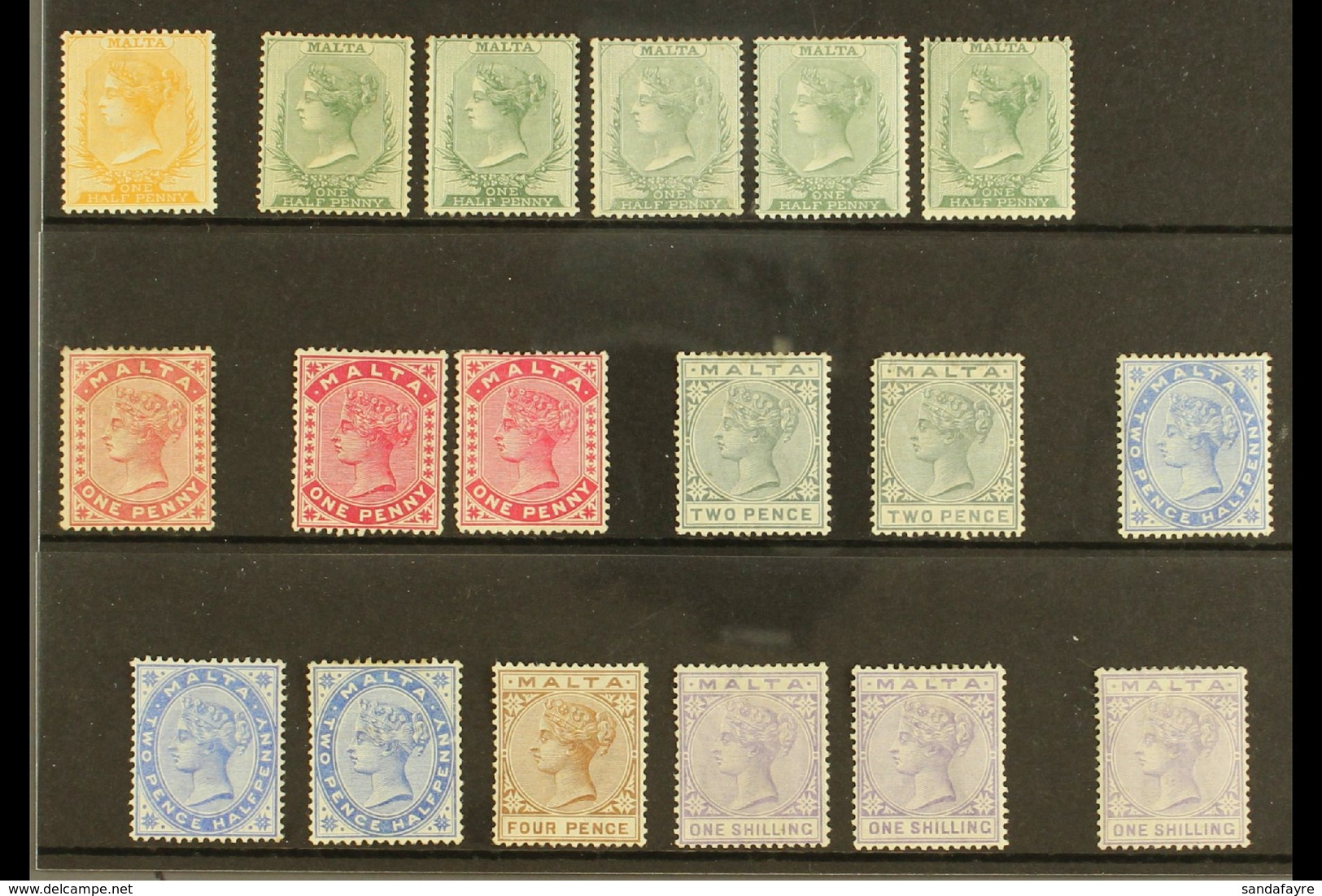 1882-90 CA WMK MINT SELECTION Presented On A Stock Card. Includes 1882 Orange Yellow ½d, 1885-90 Set With A Selection Of - Malta (...-1964)