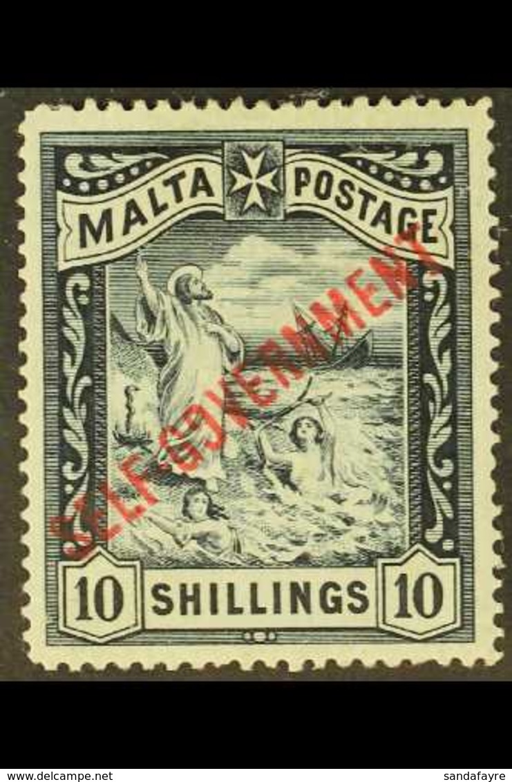 1922 10s Blue Black - CC Wmk, SG 105, "Self Government" Opt'd With "Broken O" In Govt R5/1 Constant Position Variety, Fi - Malta (...-1964)