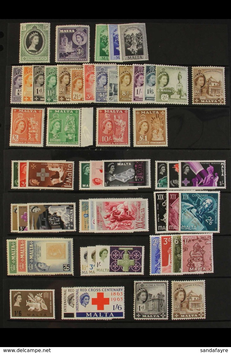 1953-1970 FINE MINT COLLECTION An All Different Collection Which Includes 1956-58 Complete Defin Set With Both 2d Shades - Malta (...-1964)