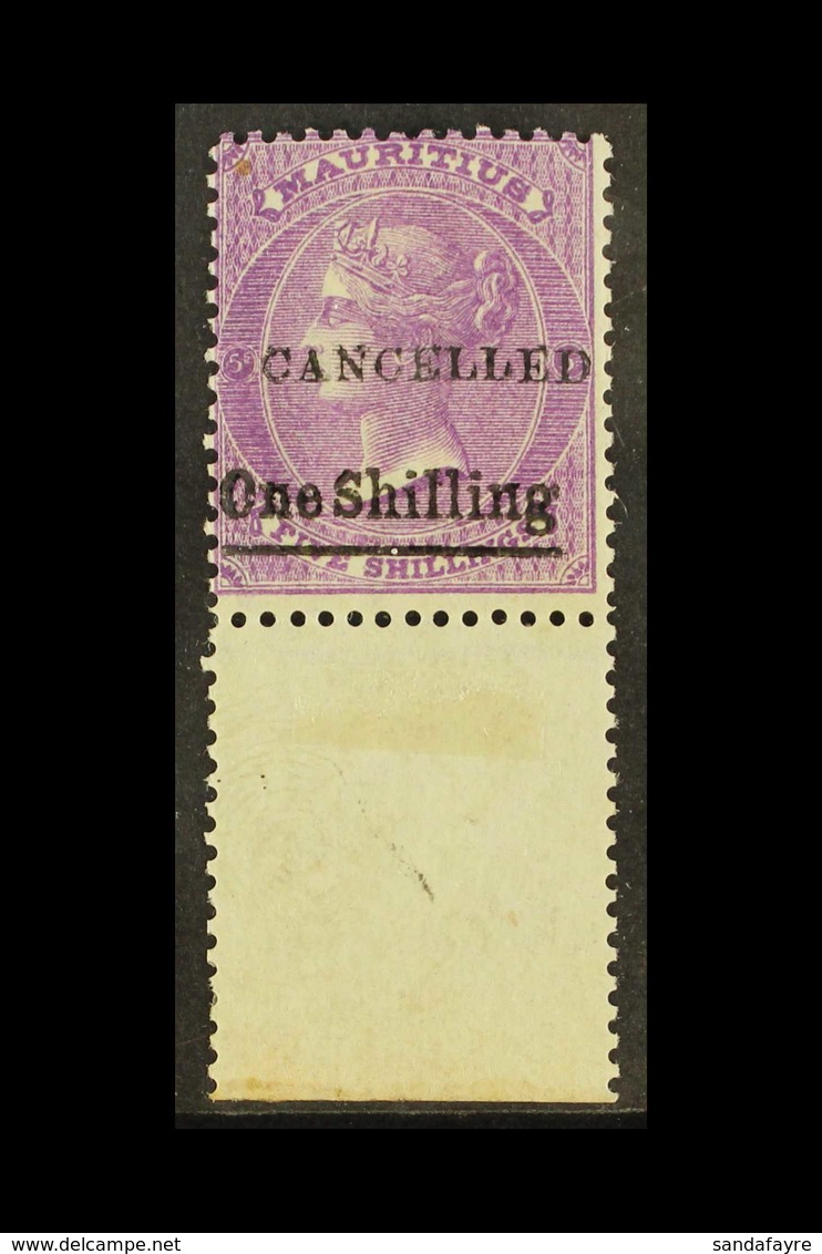 1877 1s On 5s Bright Mauve With "Cancelled" Overprint, SG 82, Fine Never Hinged Mint Marginal Example (hinged Only On Se - Mauritius (...-1967)