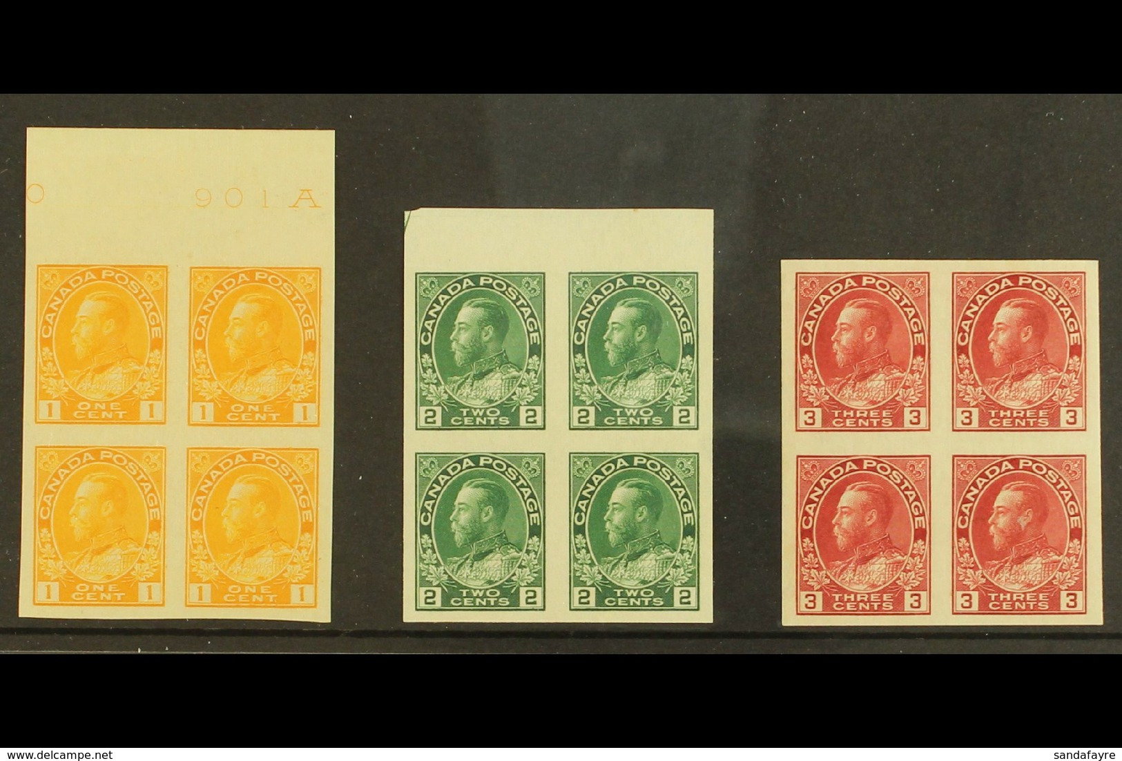 1922-31 1c Chrome, 2c Deep Green And 3c Carmine In Imperf Pairs, SG 259/61, As Very Fine  Mint Blocks Of 4, 2 NHM, 2 Tra - Mauritius (...-1967)