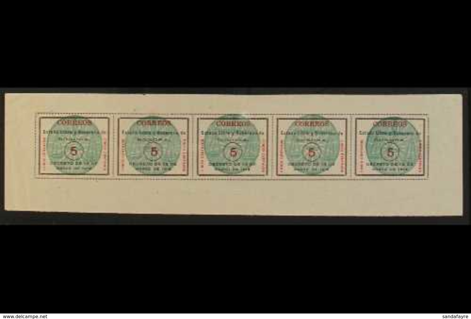 SONORA 1913 5c Lilac Brown & Red Local Issue Without Embossing With Green Seal And Black Roulette, Scott 340a, Unused (n - Mexico