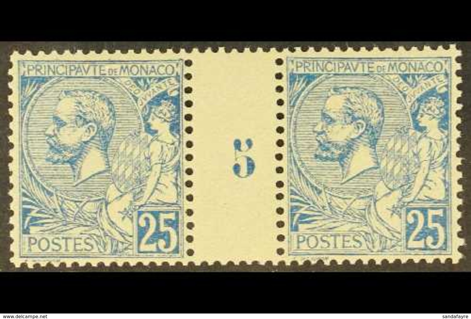 1901-21 Prince Albert 25c Blue (Maury & Yvert 25, SG 26), Number "5" MILLESIME GUTTER PAIR, Very Fine Never Hinged Mint. - Sonstige & Ohne Zuordnung