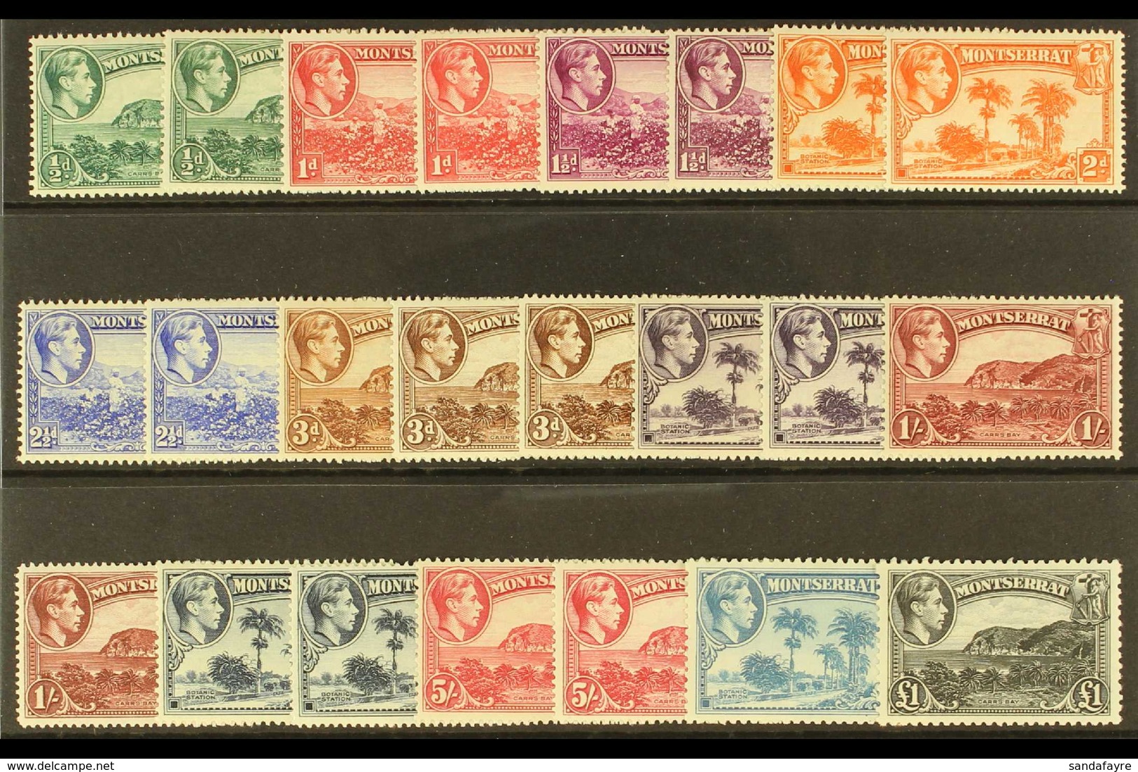 1938-48 Pictorial Definitive Set Complete With ALL Listed Perforation & Shade Variants, SG 101/12, Very Fine Mint (23 St - Montserrat