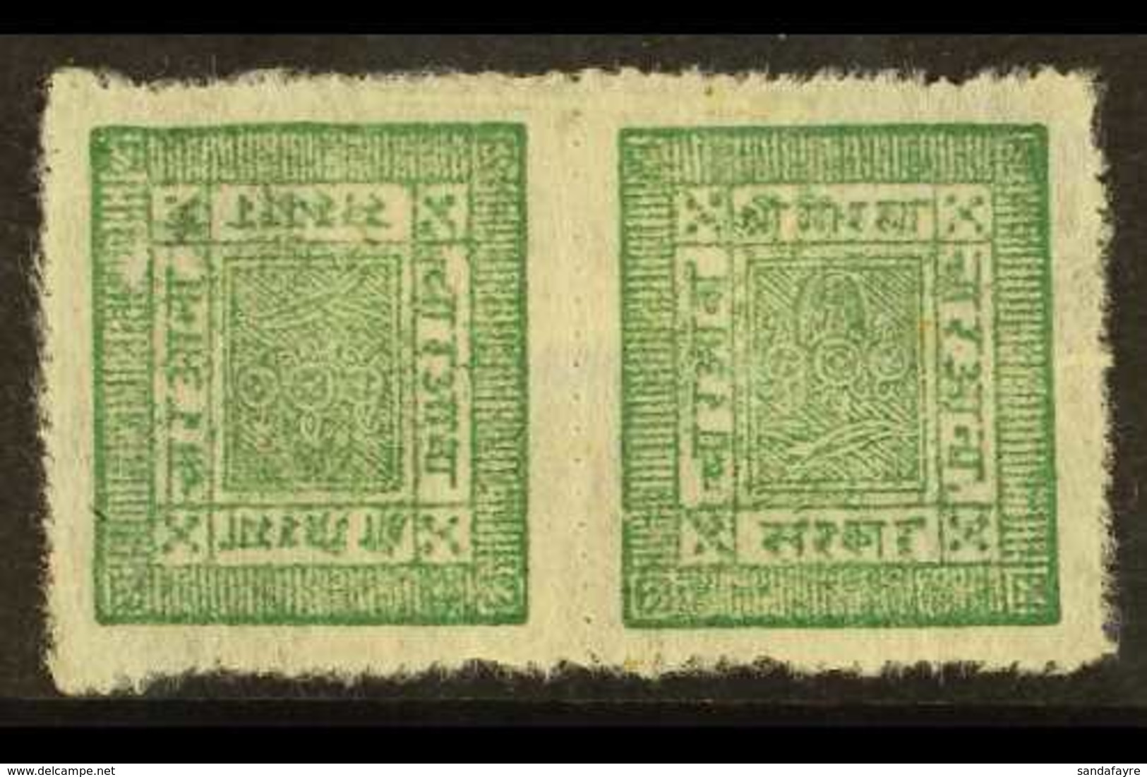 1898 - 1903 4a Green On Thin Native Paper, Pin Perf, Pair Variety "Tete-beche", SG 21a, Very Fine Mint. Scarce Pair. For - Nepal