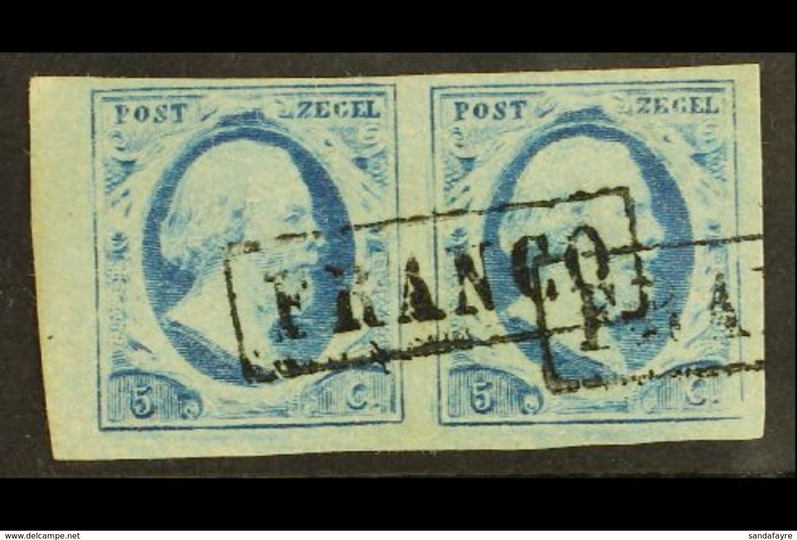 852 5c Blue Plate VI (SG 1l, Michel 1, NVPH 1r), Very Fine Used Left Marginal Horizontal PAIR (positions 56 & 57) Cancel - Altri & Non Classificati