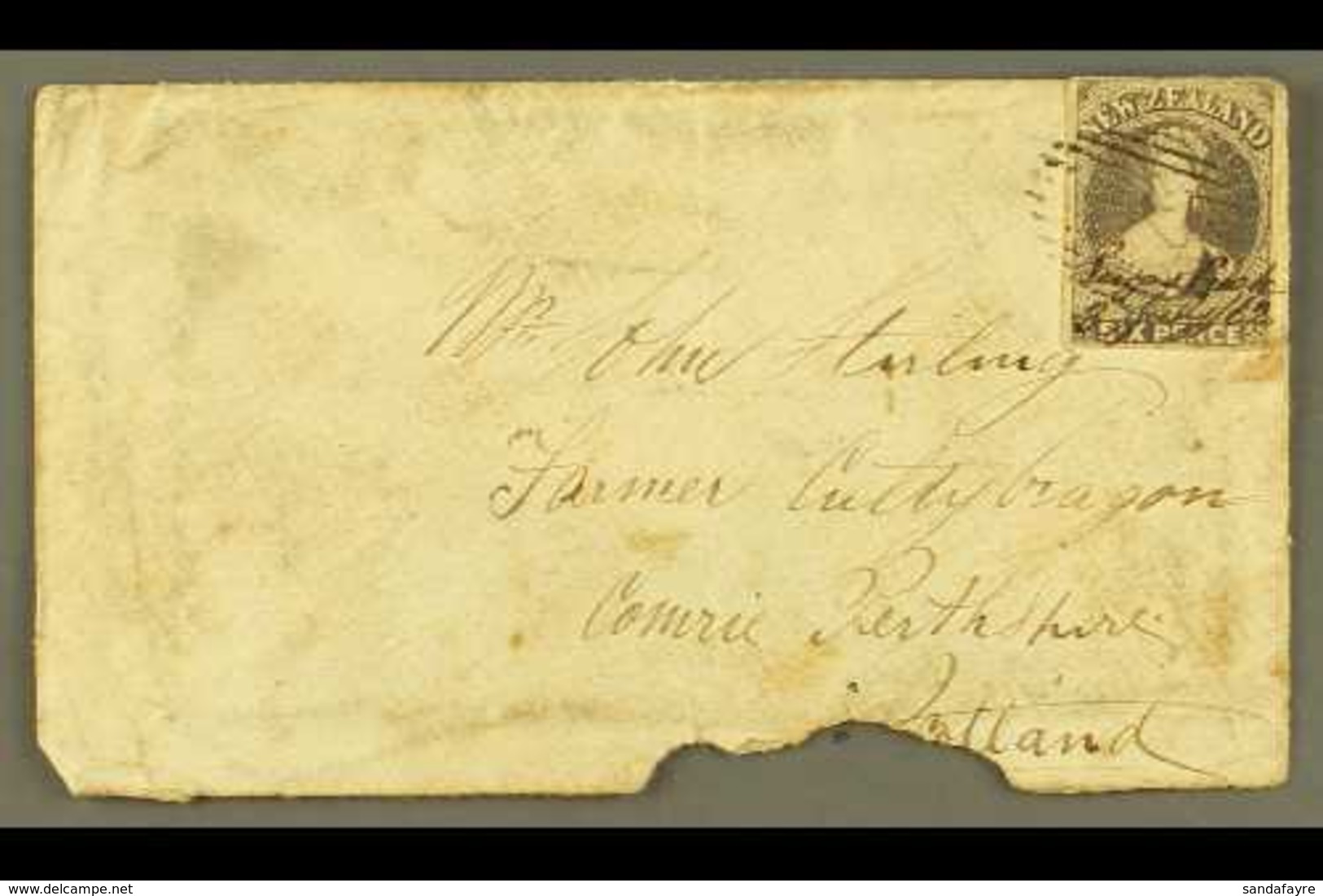 1862 "SUGAR CREEK" MANUSCRIPT CANCELLATION. 1862 (3 July) Badly Damaged And Rather Grubby Envelope To Scotland Bearing 6 - Altri & Non Classificati