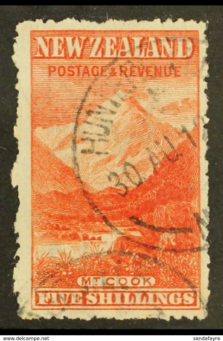 1902-07 5s Deep Red "Mt Cook" On Thin Hard Cowan Paper, Perf 14, SG 329, Fine Used With Neat Cds Cancellations. For More - Other & Unclassified