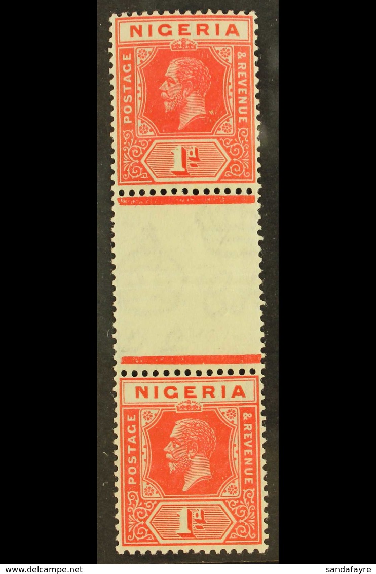 1925 1d Rose- Carmine Vertical Gutter Pair With DIE I + DIE II Stamps , SG 16c, Very Lightly Hinged Mint, Folded Across  - Nigeria (...-1960)