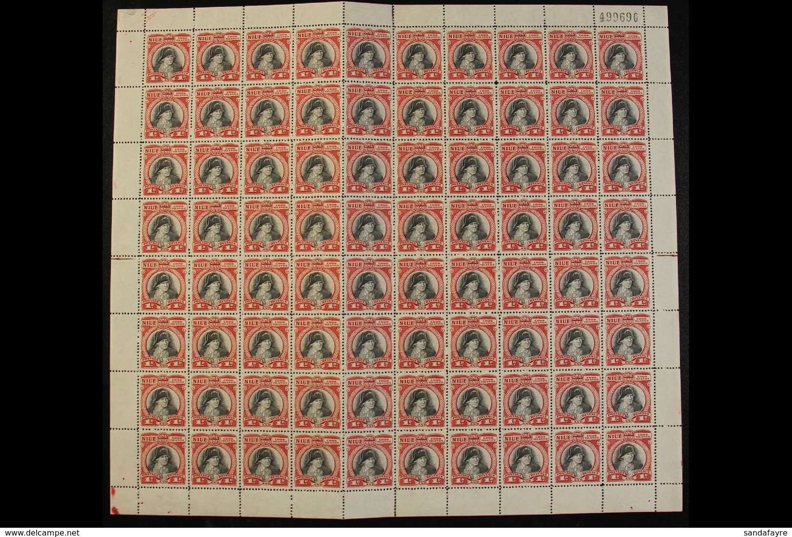 1932 1d Black And Deep Lake Captain Cook, SG 63, Complete Never Hinged Mint Sheet Of Eighty.  For More Images, Please Vi - Niue