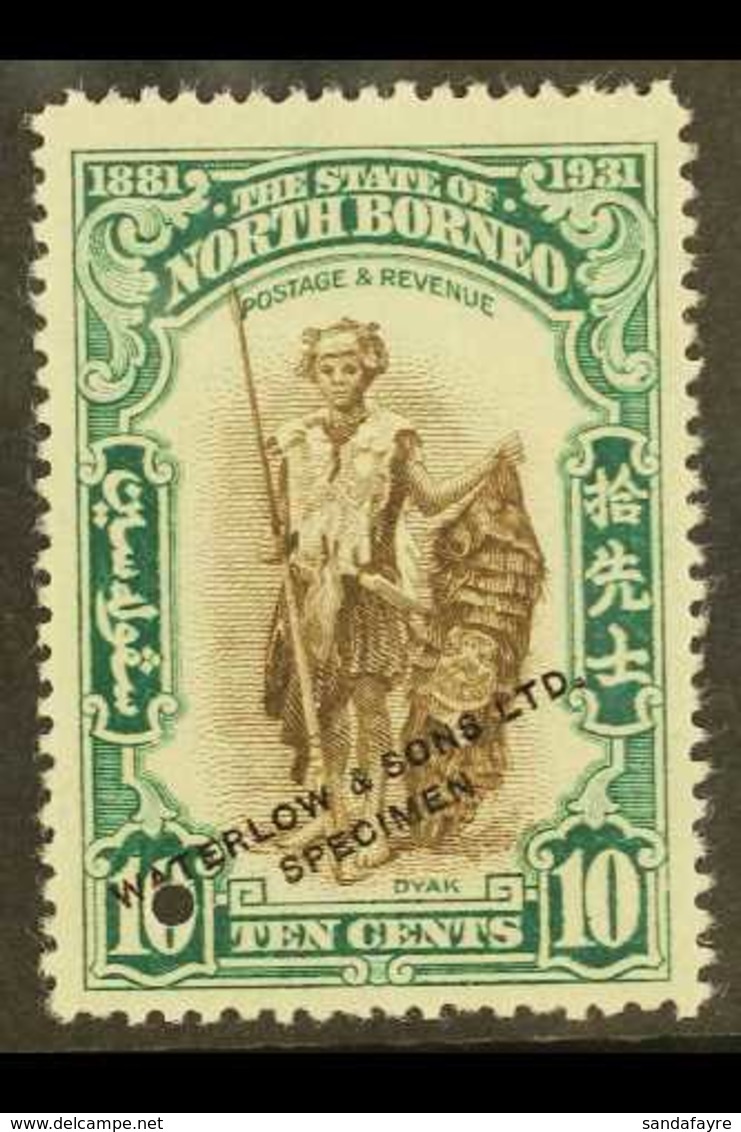 1931 10c Dyak Warrior BNBC Anniversary SAMPLE COLOUR TRIAL In Brown And Green (issued In Black And Scarlet), Unused With - North Borneo (...-1963)