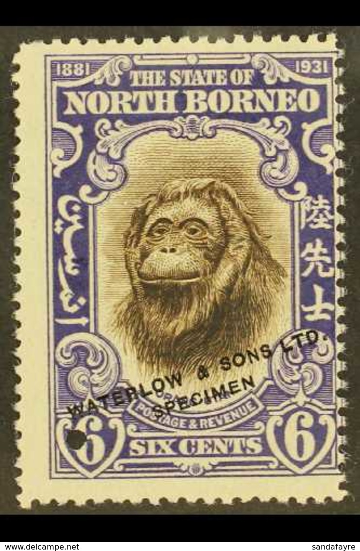 1931 6c Orang-Utan BNBC Anniversary SAMPLE COLOUR TRIAL In Brown And Violet (issued In Black And Orange), Unused With Sm - Borneo Del Nord (...-1963)