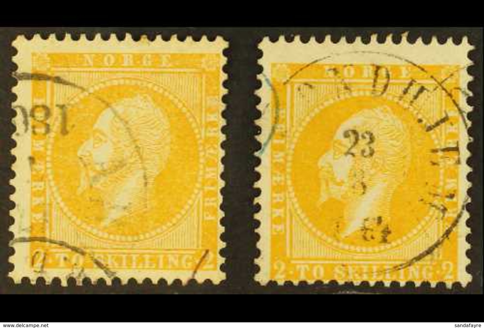 1856-7 2sk Orange-yellow & Dark Orange Shades, Facit 2a, 2c, Mi 2, Fine Used (2 Stamps). For More Images, Please Visit H - Altri & Non Classificati