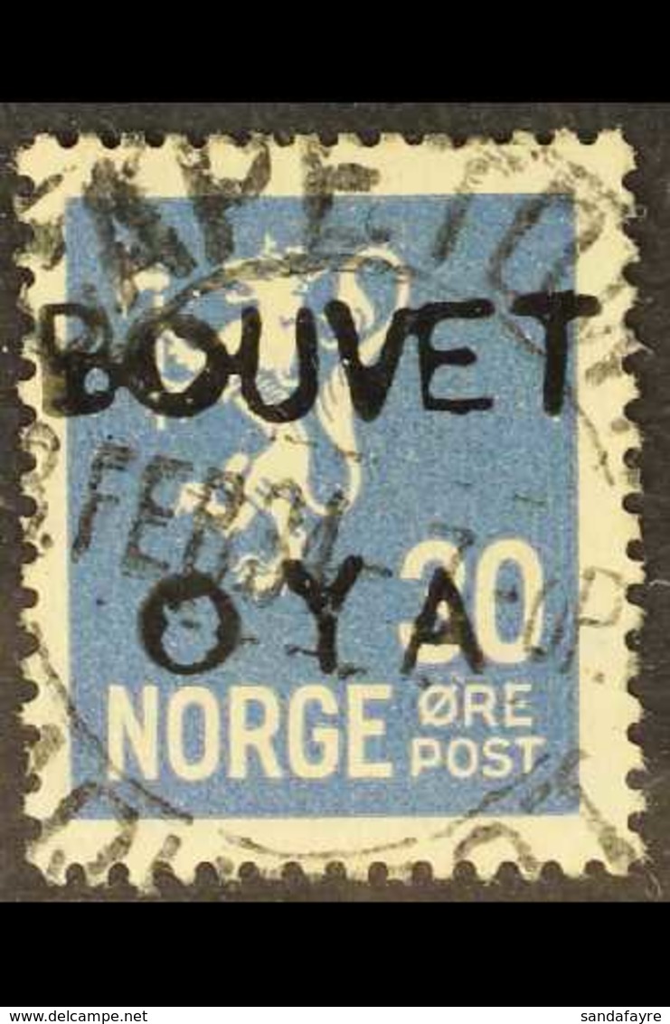 BOUVET ISLAND 1934 30ore Blue Handstamped "Bouvet Oya" , Facit BO5, Used By Members Of The Expedition And Cancelled Cape - Other & Unclassified