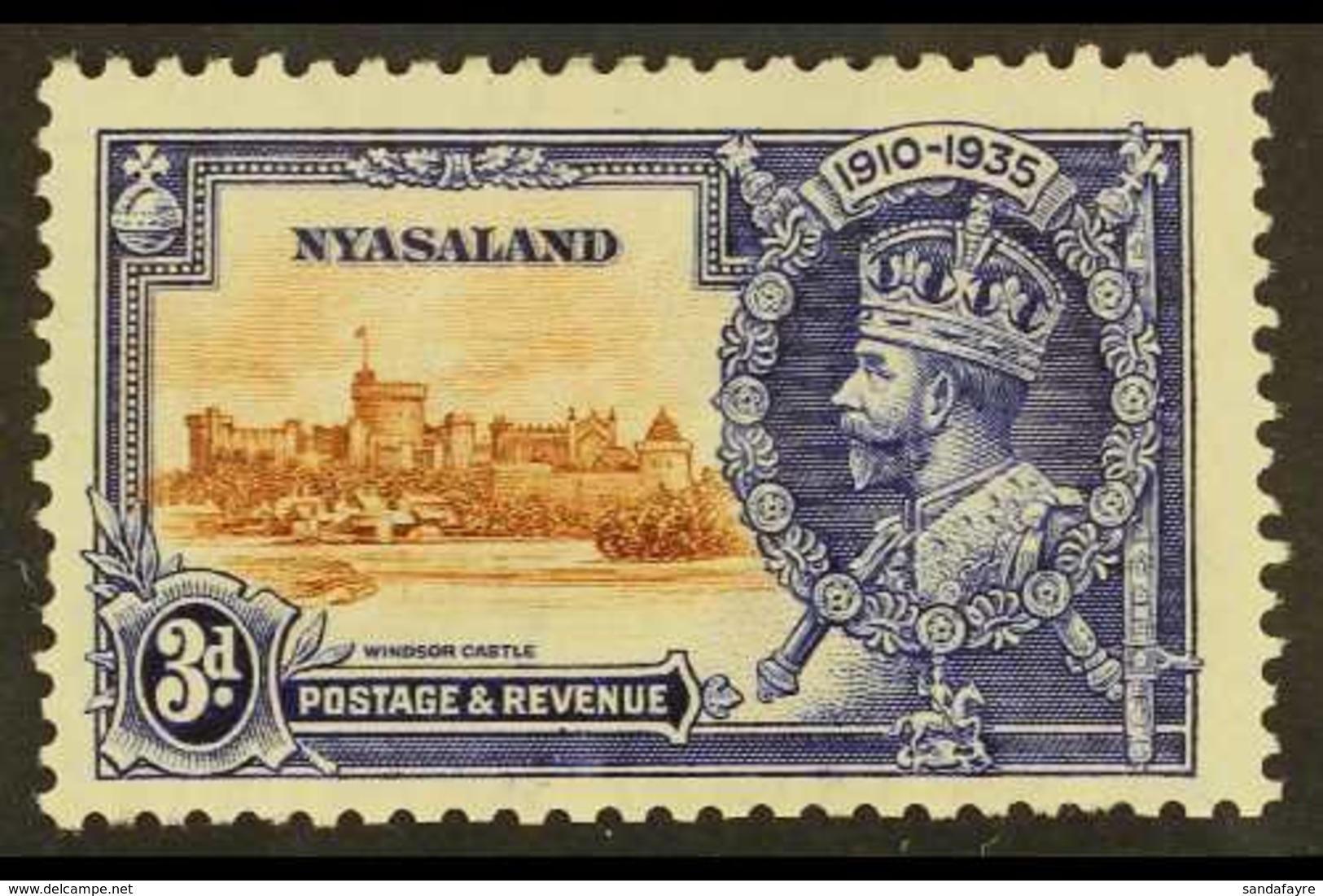 1935 3d Brown And Deep Blue Silver Jubilee With KITE AND VERTICAL LOG Variety, SG 125k, Mint, Shortish Perf At Left. For - Nyassaland (1907-1953)