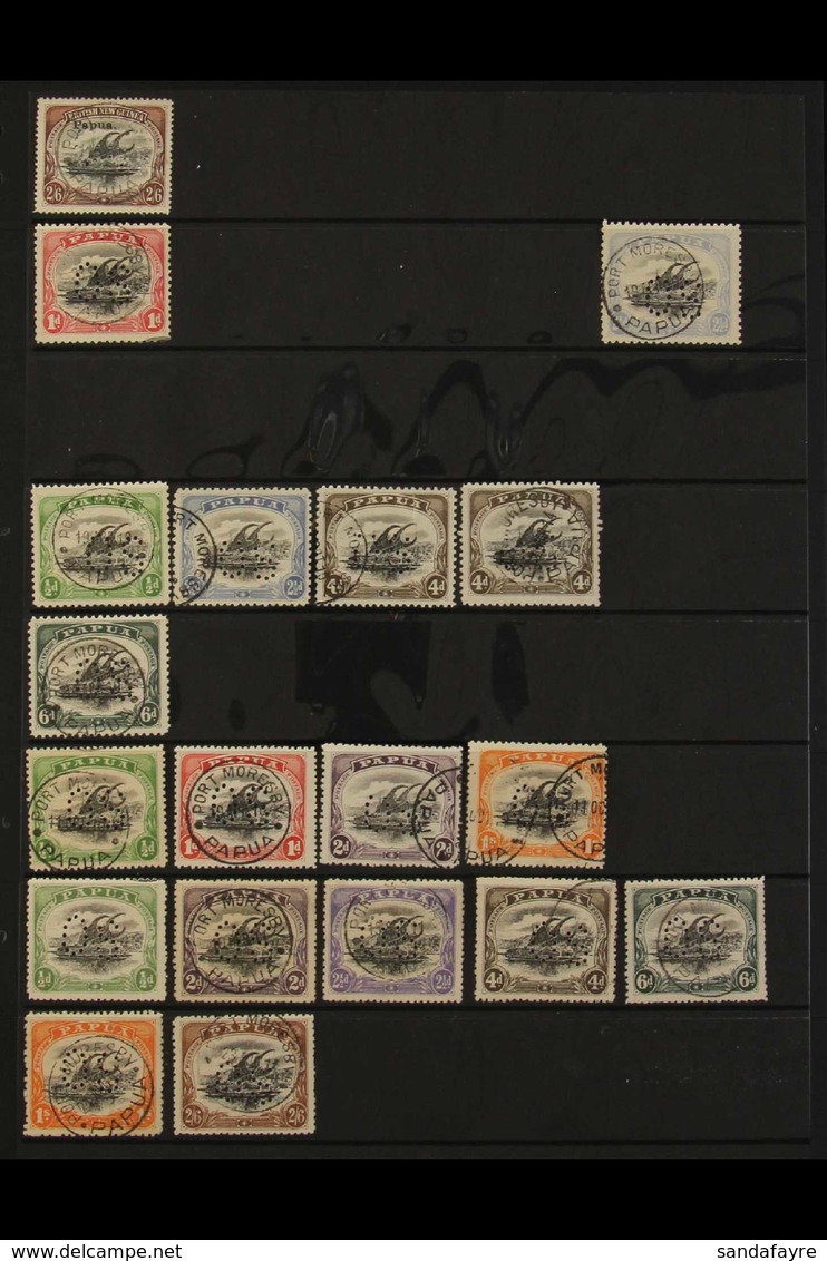 OFFICIALS Selection Of Fine Used "OS" Perfins Including 1908 2s 6d Black And Brown, 1908 Wmk Sideways Vals To 6d, Perf 1 - Papua New Guinea