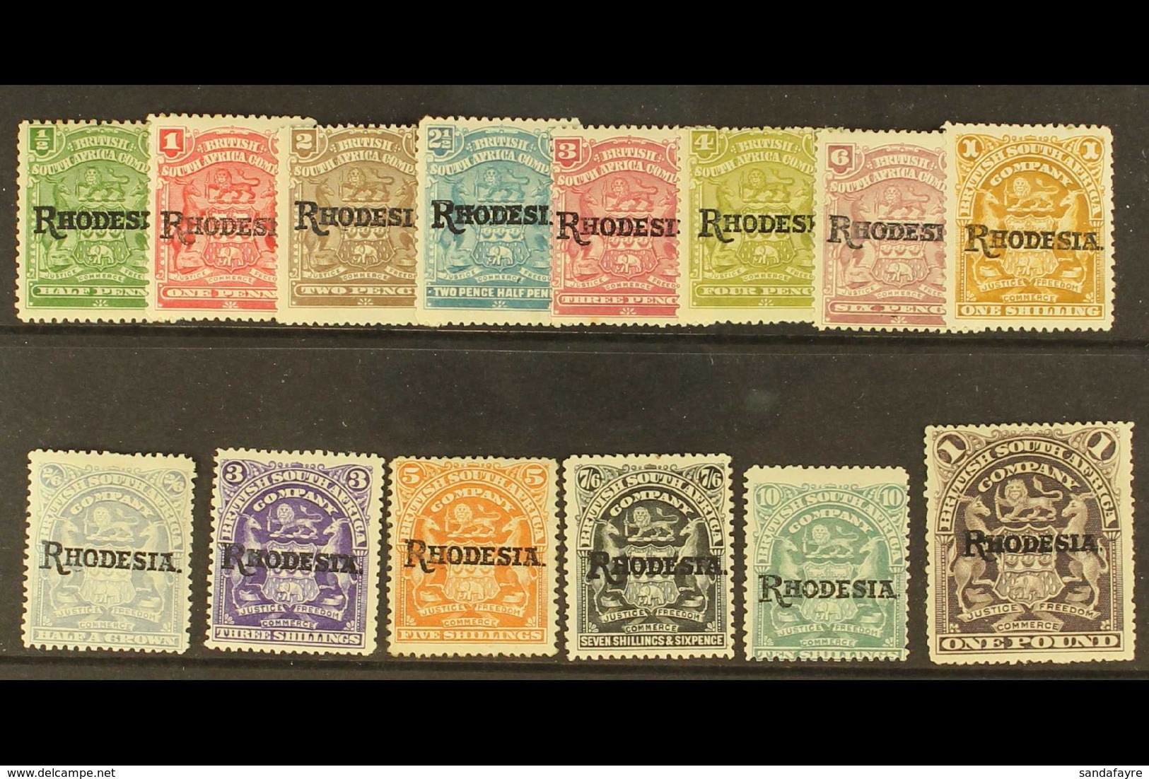 1909-12 Arms Definitives Overprinted "RHODESIA." Complete Set, SG 100/13, Mint (14 Stamps). For More Images, Please Visi - Altri & Non Classificati