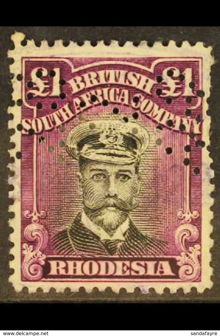 1913-19 £1 Black & Deep Purple, Die III, Perf.14, SG 279, Fiscally Used With Perfin. For More Images, Please Visit Http: - Other & Unclassified