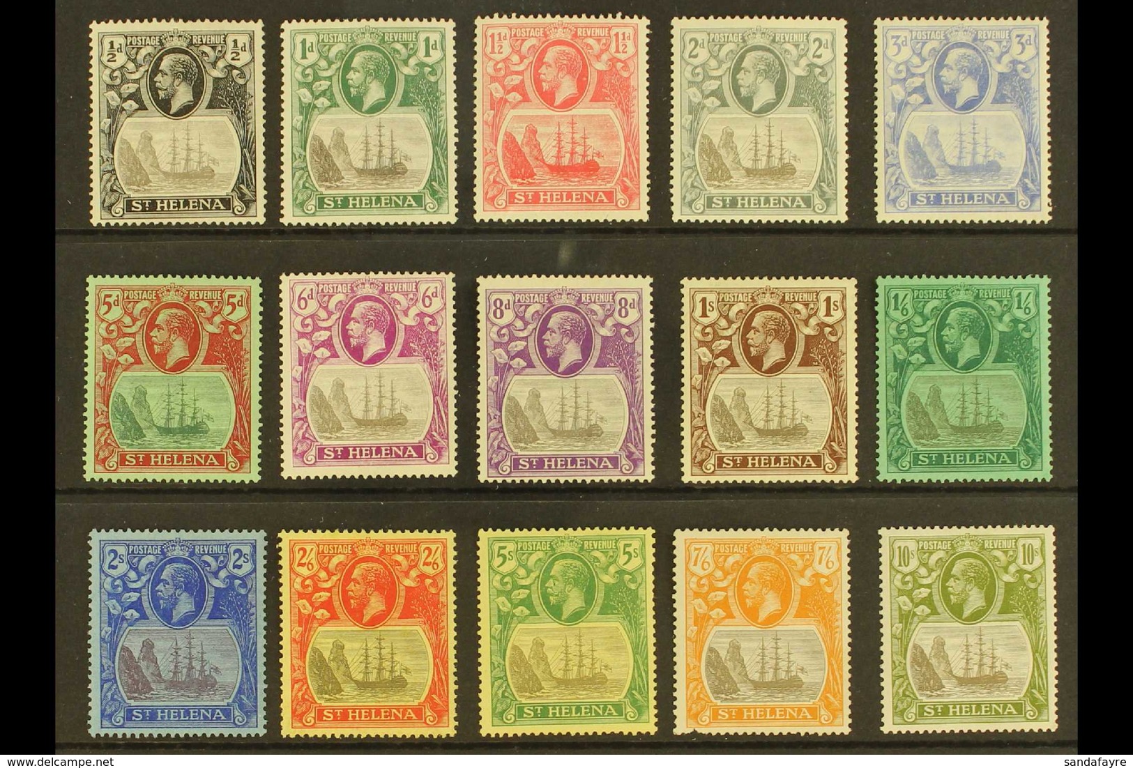 1922-37 "Badge Of St Helena" Watermark Multi Script CA Complete Set From ½d To 10s, SG 97/112, Mint, The 7s6d With Perf  - Isola Di Sant'Elena