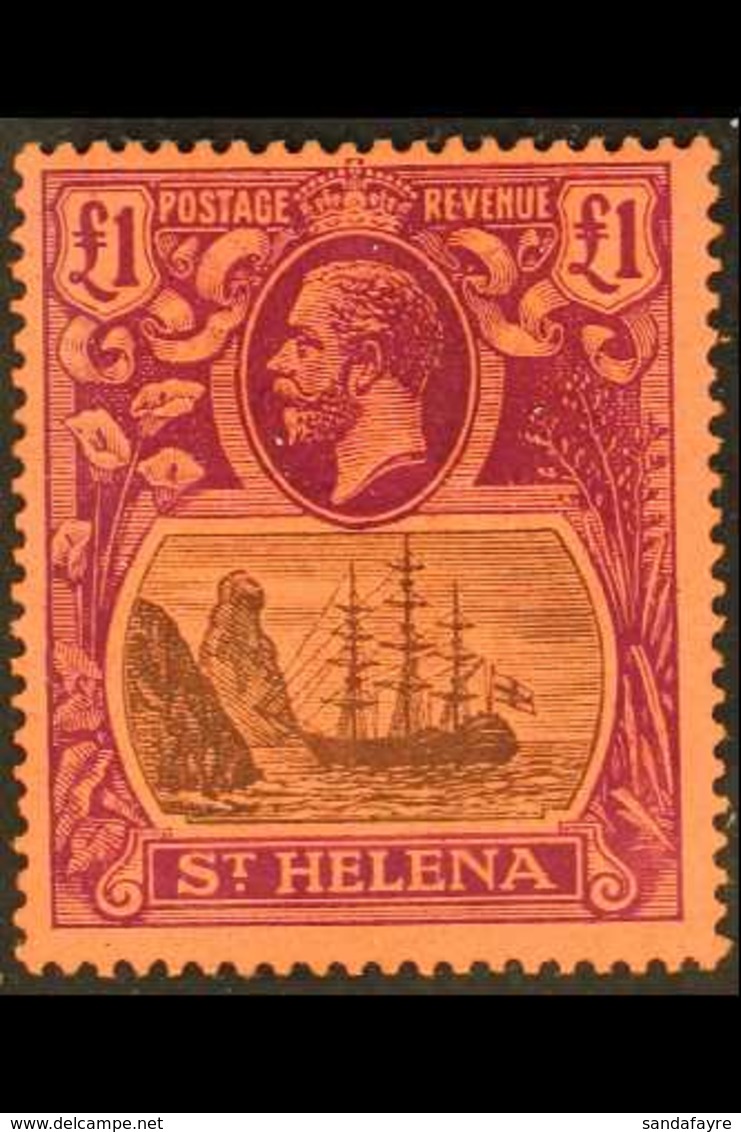 1922-37 £1 Grey And Purple / Red Badge Of St Helena, SG 96, Mint Lightly Hinged. For More Images, Please Visit Http://ww - Isola Di Sant'Elena
