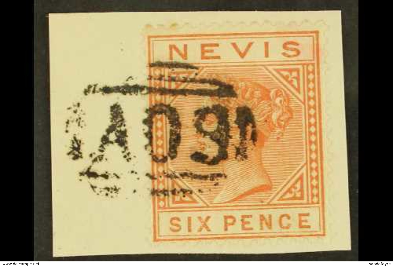 1888 6d Chestnut, SG 33, On A Piece Tied By Neat Upright AO9 Cancel. For More Images, Please Visit Http://www.sandafayre - St.Cristopher-Nevis & Anguilla (...-1980)