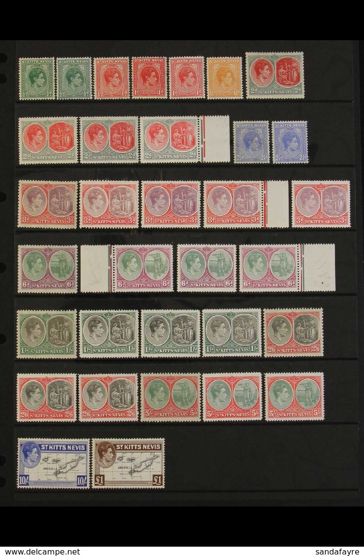 1938-50 NEVER HINGED MINT Complete Set, SG 68/77f, Plus Most Perf And Shade Changes Incl. All Perf. 13 X 12 Values, Love - St.Kitts E Nevis ( 1983-...)