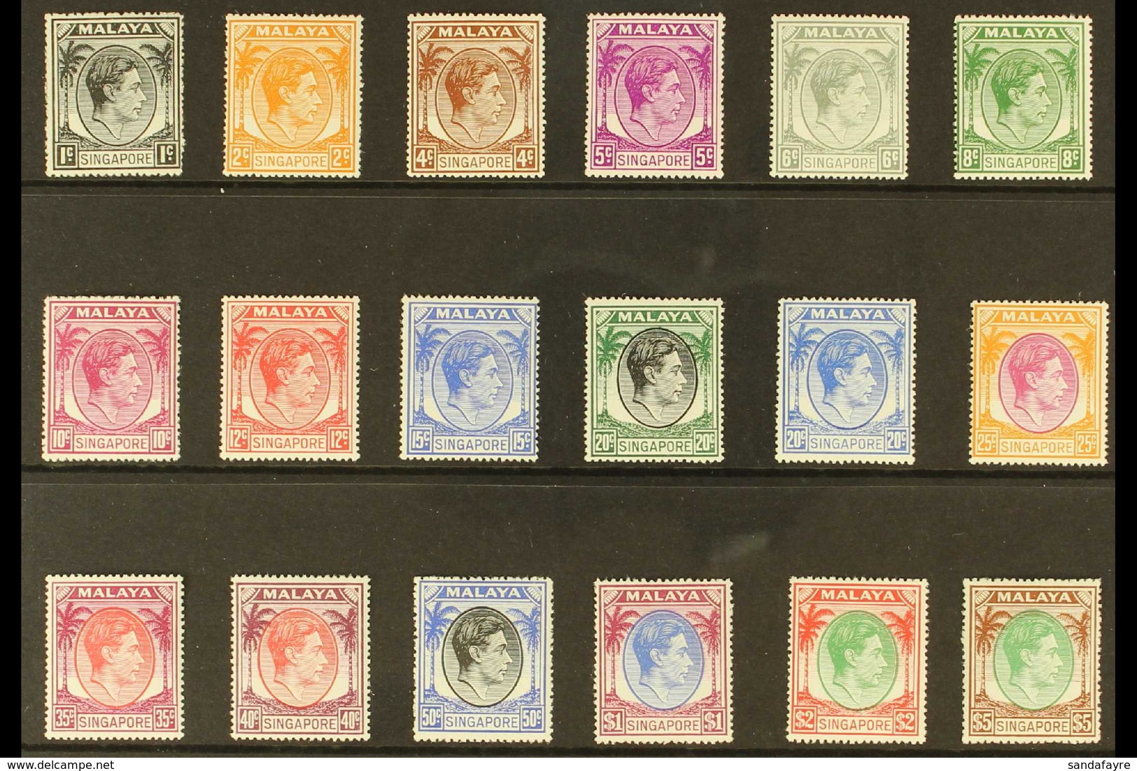 1948-52 Definitive Set - Perf 17½ X 18, SG 16/30, Never Hinged Mint (18 Stamps) For More Images, Please Visit Http://www - Singapore (...-1959)