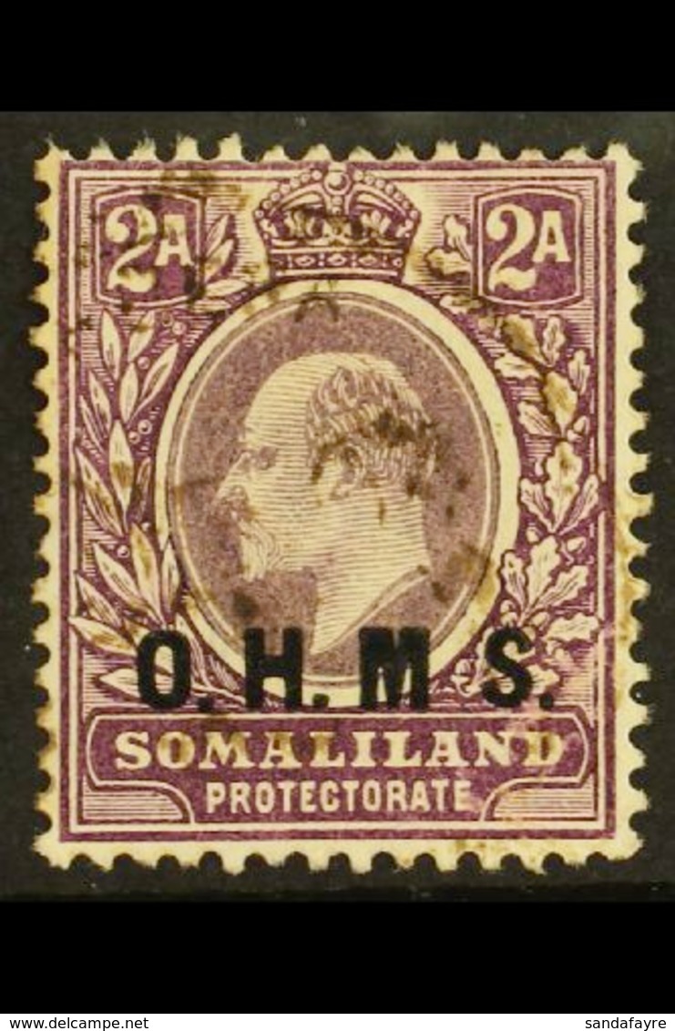 OFFICIAL 1904 2a Dull And Bright Purple With NO STOP AFTER "M" Variety, SG O12a, Very Fine Used. Very Scarce. For More I - Somaliland (Protectorate ...-1959)