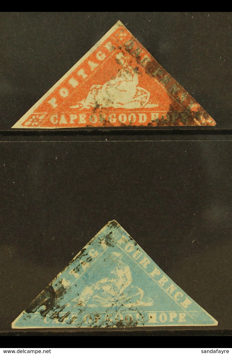 CAPE OF GOOD HOPE 1861 1d Vermilion And 4d Pale Milky Blue "Woodblocks", SG 13 & 14 Used. A Very Presentable Pair, Both  - Unclassified
