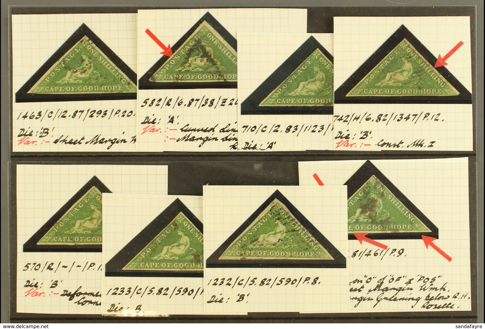 CAPE OF GOOD HOPE 1858 1s Bright Yellow Green, SG 8, Selection Of 8 Fine To Very Fine Used Examples Each With Full Margi - Non Classificati
