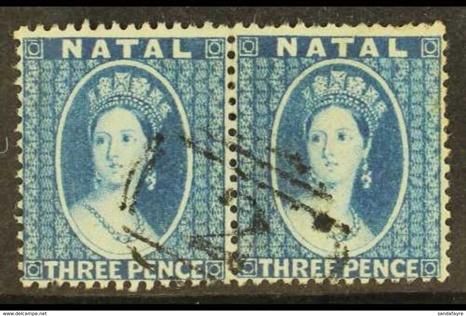 NATAL 1859-60 3d Blue No Watermark Perf 14, SG 10, Fine Used Horizontal Pair. For More Images, Please Visit Http://www.s - Unclassified